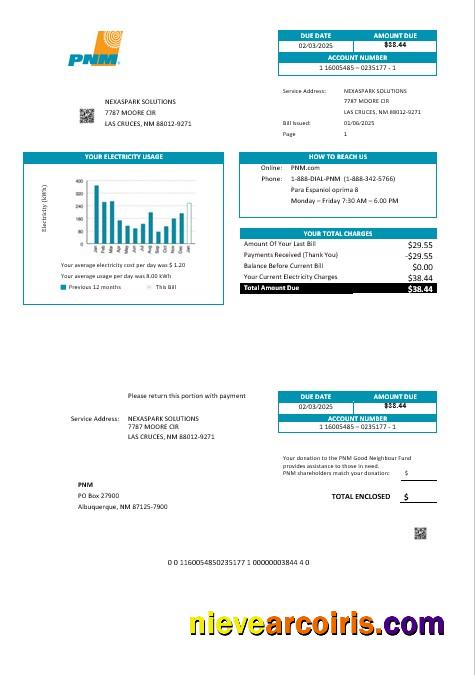 USA New Mexico PNM easy fillable business utility bill